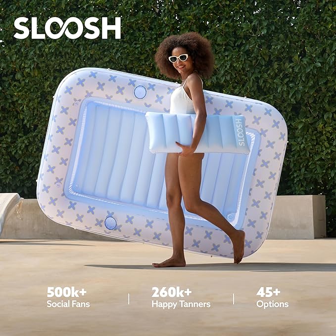 SLOOSH Inflatable Tanning Pool Lounger Float, 70" x 46" Pool Floats Adult with Pillow, 4 in 1 Suntan Tub Raft Floatie,Sunbathing Bed Lounge for Water Blow Up Ball Pit Party Gifts