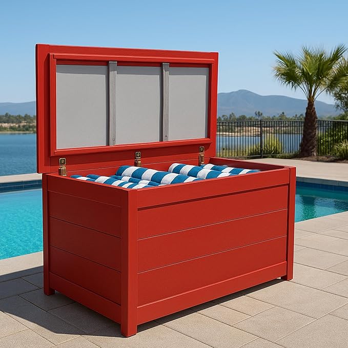 DutchCrafters Poly Waterproof Outdoor Deck Box 200-Gallon Large Deck Box Weatherproof Storage for Pool Decor, Porch Packages, Pool Towel Holder, Holds Up To 10 Cushions - Amish Made in USA (Black)