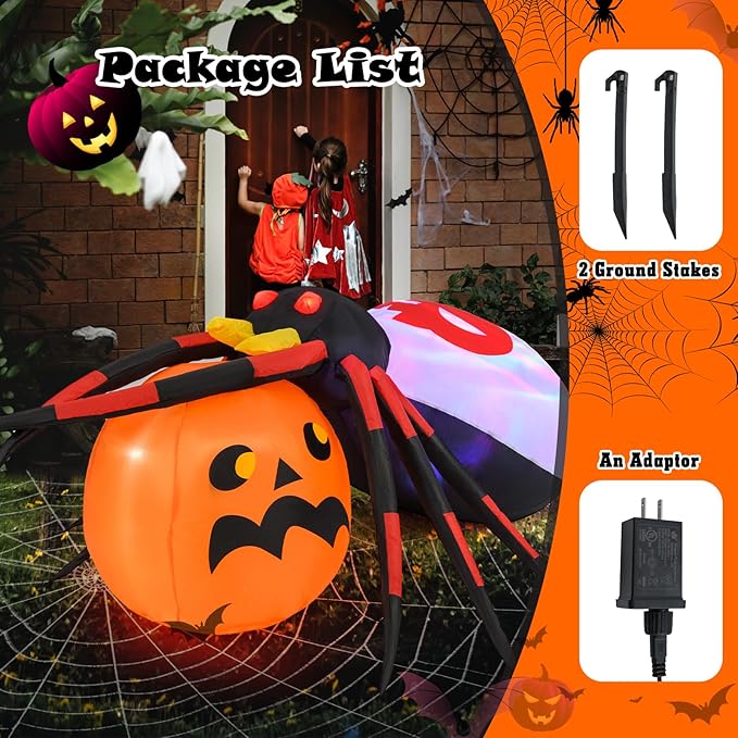 Goplus 5 Ft Length Halloween Inflatables, Spider Outdoor Decoration with Pumpkin, Magic Disco Light, Shimmering Red Eyes, Built-in LED Lights, Blow up Yard Decoration for Party, Yard, Lawn, Patio