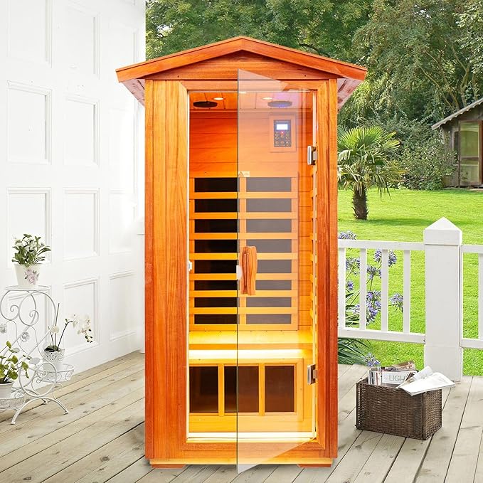Saunas 901V Far Infrared Sauna, Outdoor Wooden Dry Sauna Low EMF (Outdoor/ 1P /Mahogany)