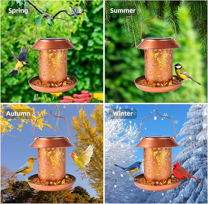 2pack Butterfly Solar Bird Feeders for Outdoors Hanging-Metal Waterproof Outdoor Lantern Bird Feeder, Weather Resistant and Waterproof Hummingbird Feeder Decor Patio, Deck, Garden Gifts for Women