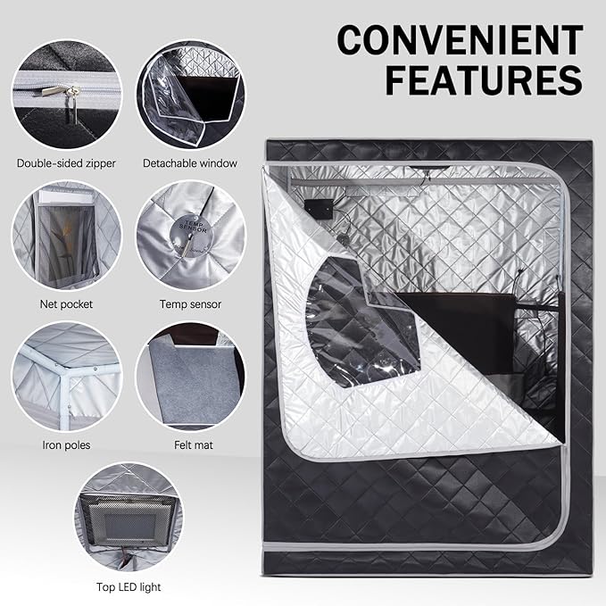 Gollense Portable Infrared Sauna for Home Spa 2 Person Full Size Personal Far Infrared Sauna Box with 2 Foldable Chairs, Dry Sauna Tent for Indoor, Black