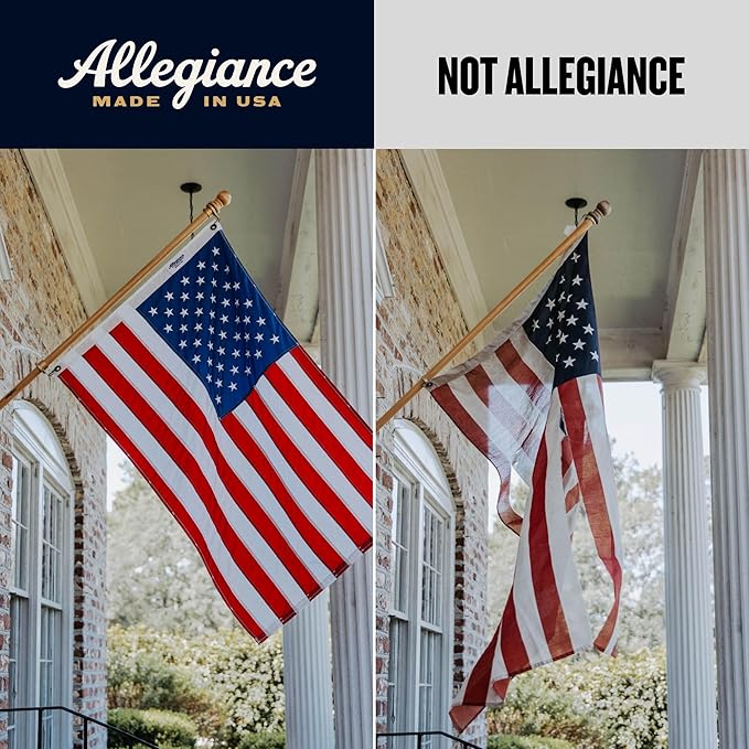 Allegiance Flag Supply Pre-Assembled American Flag Set | American-Sourced Nylon Fabric, Embroidered Stars, Hand-Stitched | Proudly Made in USA (3' x 5')