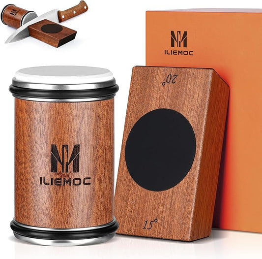 Rolling Knife Sharpener Kit, Kitchen Knife Sharpener with Diamond and Ceramic Grinding Disc, Magnetic Roller Knife Sharpening Kit with 15° & 20° Angle Stable Base, Afilador De Cuchillos