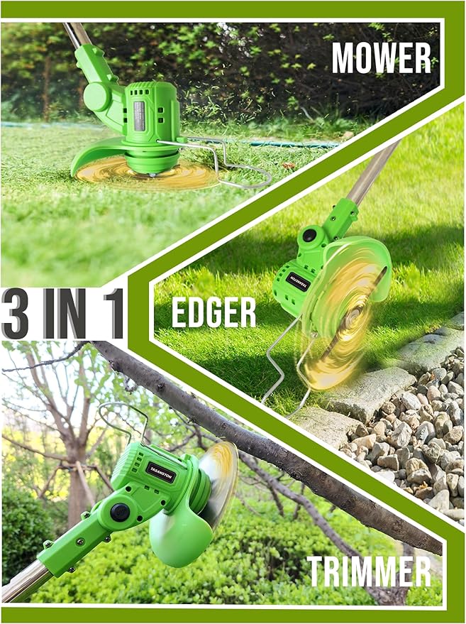 Cordless Weed Wacker, 21V Electric Weed Eater Battery Powered, 3 in 1 Grass Trimmer Cordless with 2 Batteries & Metal Blade, Electric Weed Trimmer/Lawn Edger/Brush Cutter for Yard Garden