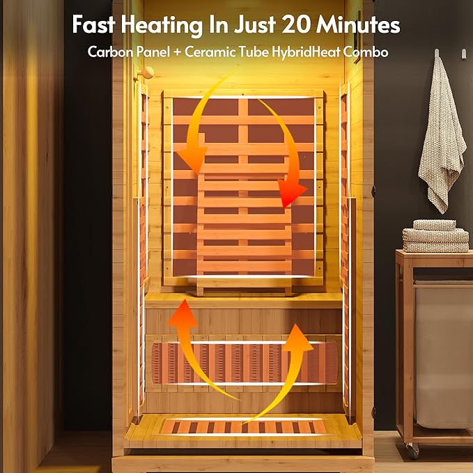 Infrared Sauna at Home 1 Person with 7 Color Therapy, Low EMF 1745W Fast Heating Canadian Hemlock Wood Sauna, Indoor Dry Sauna with Bluetooth Speakers for Home, Gym (3Lx3.3Wx6.3H Ft)