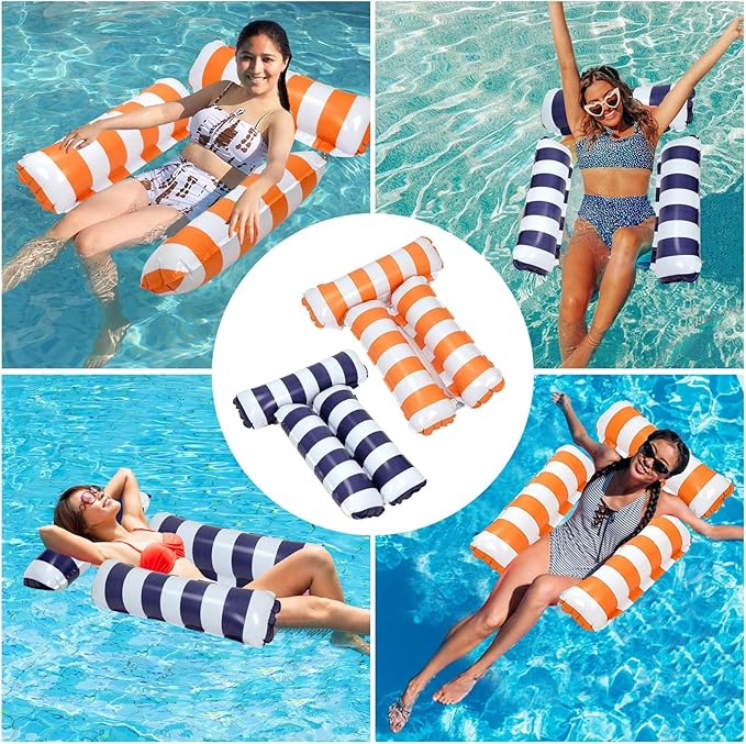 2 Pack Inflatable Pool Floats 4-in-1 Pool Hammock with Bottom Mesh 3 Tubes Inflatable Hammock for Adults,Portable Floating Chair Bed for Travel, Swimming Pool Hot Tub