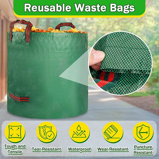 1PC Yard Waste Bag-42 Gallon Trash Bags,Reusable Lawn Leaf Bags,Standable Garden Waste Bags With 4 Handles,Collapsible Gardening Containers for Lawn and Leaf Trash,Weed Bag