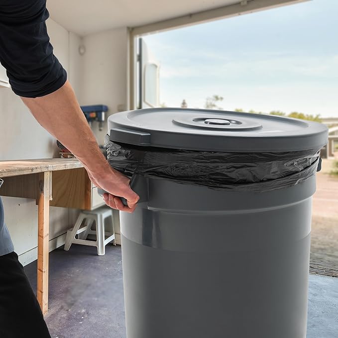 PRO&Family 20 Gallon Trash Can with Lid Round Ingredient Storage Containers Recycling Bin Kitchen Garbage Can Office Garbage Can Trash Barrel Plastic Barrel Yard Waste Bin Outdoor Trashcan (2, Gray)