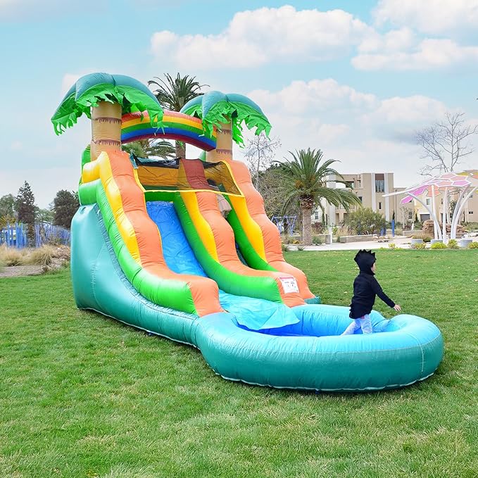 HeroKiddo Summer Breeze Commercial Grade Lightweight Premium Water Slide with Detachable Pool for Kids 5-12 and Adults (with Blower), Wet Dry, Rental Quality Blow Up Inflatable, Outdoor Indoor