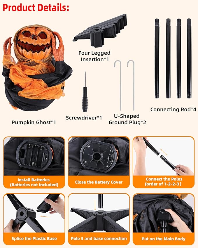 Joomer Animated Halloween Decorations Outdoor, Life-Size Animatronic Standing Pumpkin Man Decoration with Spooky Sound Activated Sensor for Haunted House, Party, Indoor,Outdoor Halloween Decoration