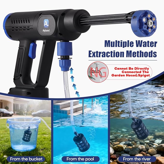 Cordless Pressure Washer,1450PSI Portable Power Washer 2 Rechargeable 20000mAH Batteries,Brushless Powered Washer Gun 6-in-1 Nozzle,Hand Held Pressure Washer for Washing Car/Fence/Garden/Floor/Yards