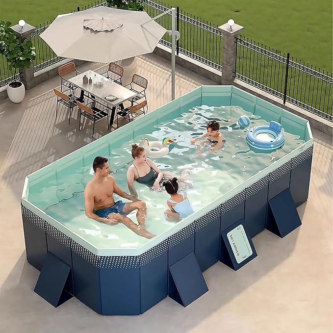 Foldable Pool, Non-Inflatable Swimming Pool for Kids, Adults and Pets, Large Portable Kids Pool for Outdoor Backyard Garden, 116" × 65" × 22"