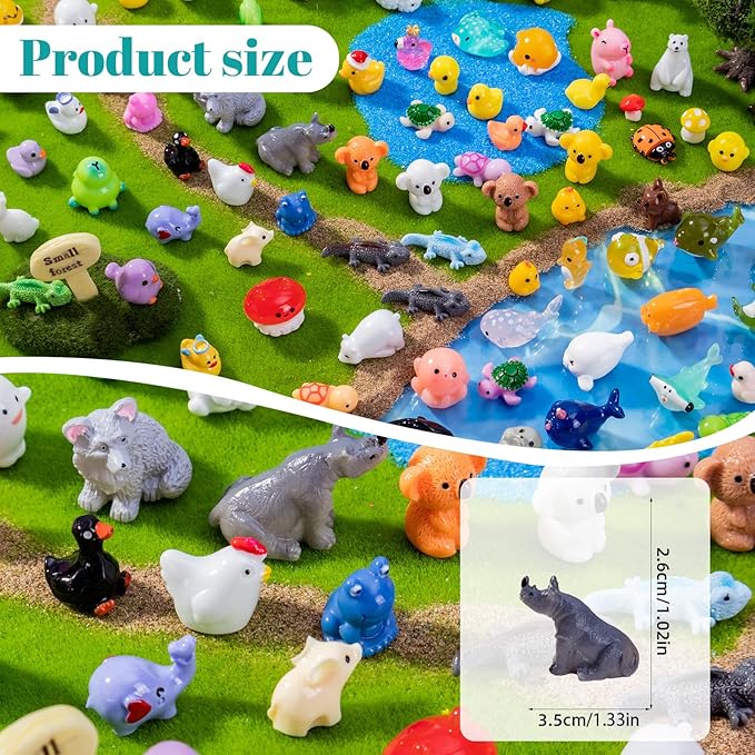 160 Styles Mini Resin Animals 160pcs Variety Tiny Animals Figures Miniature Little Small Figurines Bulk for Micro Fairy Garden Landscape Accessories Hide Decor Aquarium