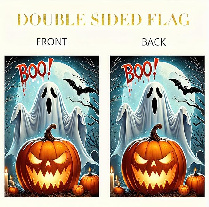 Halloween Garden Flag 12x18 Double Sided Happy Halloween BOO Ghost Flag Samll Pumpkins Flags Decorations Outdoor Home Banners Yard Flags Farmhouse