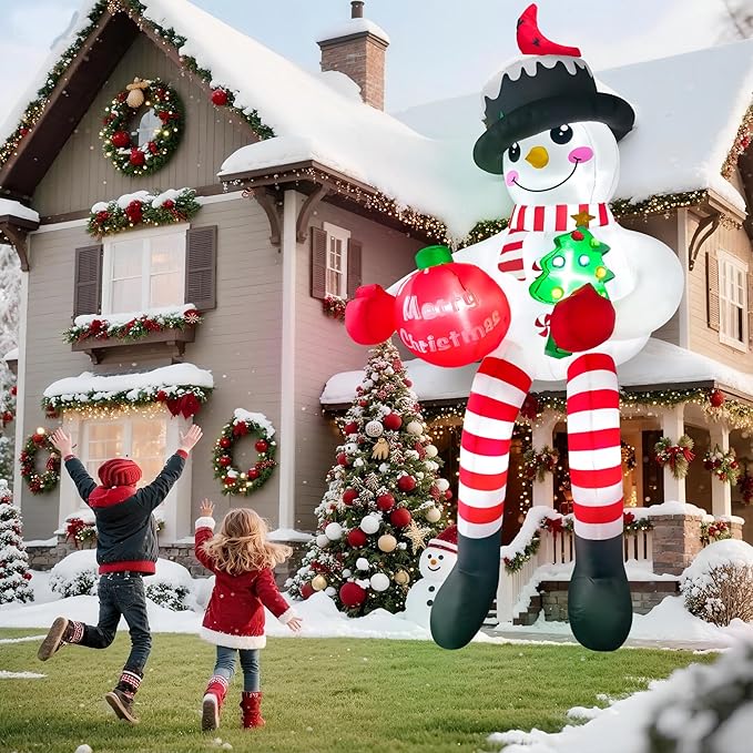 13FT Christmas Inflatable Outdoor Decoration, Climbing Snowman Christmas Blow up Yard Decorations with LED Lights and Cardinal, Giant Snowman Inflatable Outdoor Decoration for Garden Roof