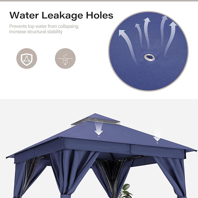 LAUSAINT HOME Outdoor Patio Gazebo 8'x8' with Expansion Bolts, Heavy Duty Gazebos Shelter Party Tent with Double Roofs, Mosquito Nettings and Privacy Screens for Backyard, Garden, Lawn, Navy Blue