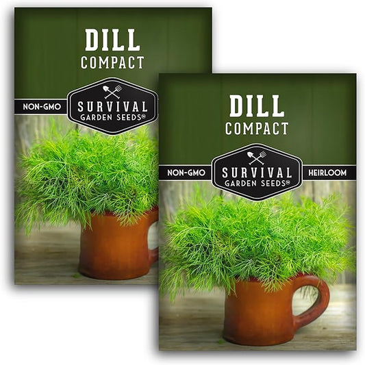 Survival Garden Seeds Compact Dill for Planting - 2 Seed Packets with Instructions to Plant & Grow Container Sized Dwarf Dill Herb Plants in Your Home Garden - Non-GMO Heirloom Variety
