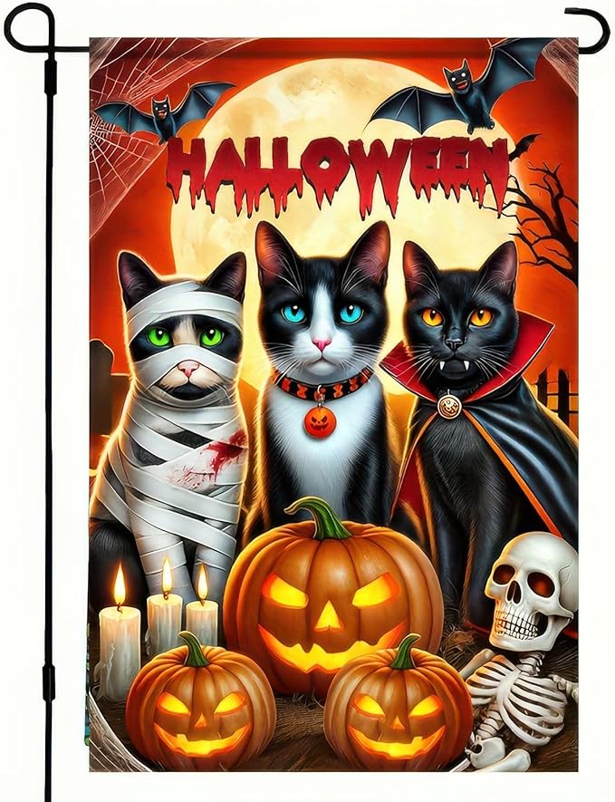Cute Kitten Garden Flag - 12x18 Double Sided Vertical Flag for Halloween Farmhouse Outdoor Decorative Flag for Yard, Lawn, Patio, Garden Banner