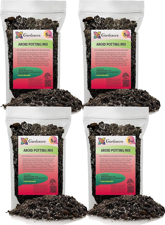 Premium Aroid Potting Mix - 20 Quart - Soil Free Blend for Aroids - Growing Medium for House Plant (4 Bags of 5 Quart)