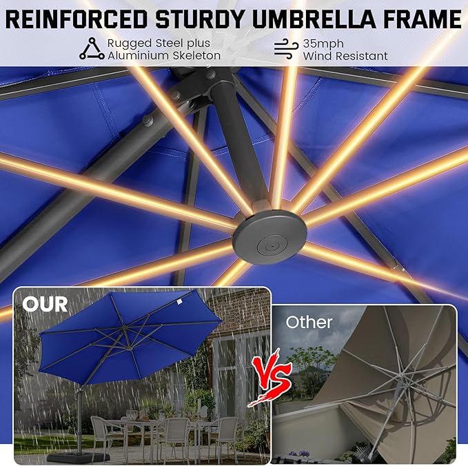Hotime 10ft Patio Umbrella Outdoor Patio Windproof and Height adjustable, Heavy Duty Aluminum Round Offset Patio Umbrella Cantilever Pool Umbrella with 360°Rotation for Garden Deck Pool, Dark Blue