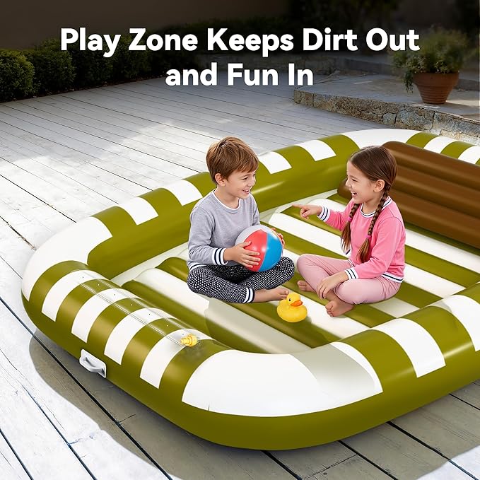 Pool Wave Inflatable Pool Lounger Floats, 80" x 66" Large Tanning Bed for Adult Kids, Outdoor Sun Bathing Floating Blow up Raft W/Pillow, Spray Water Mat, Summer Beach Lake Family Party Gift - Green