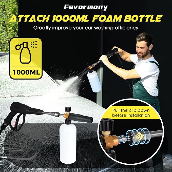 Pressure Washer, High Power Washer with 3 Quick Connect Nozzles, Inlet Hose & Foam Cannon for Cars/Fences/Driveways/Patios/Home Cleaning