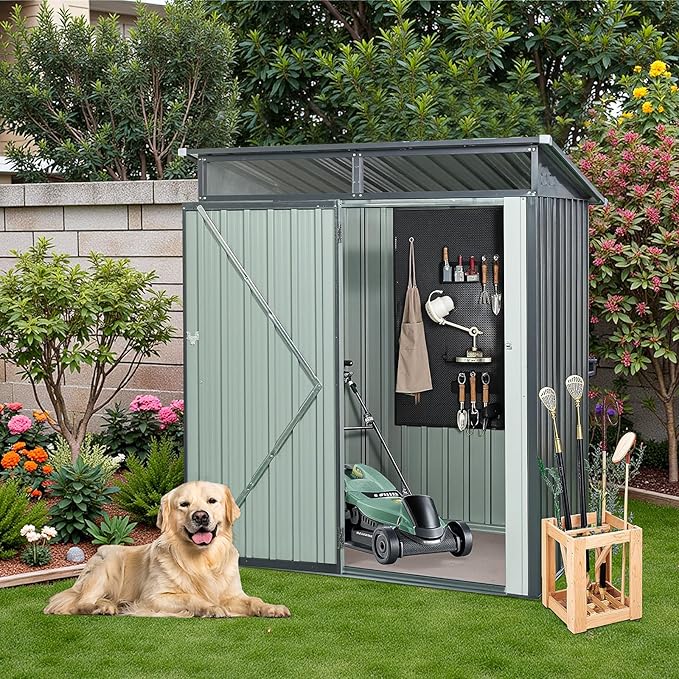 5x3 FT Grey Outdoor Metal Storage Shedfor Tools, Lawnmower, Bikes & Outdoor Gear, Lockable, Waterproof & UV-Resistant Heavy-Duty Steel 3x5 Shed for Backyard, Patio & Lawn, Easy Assembly