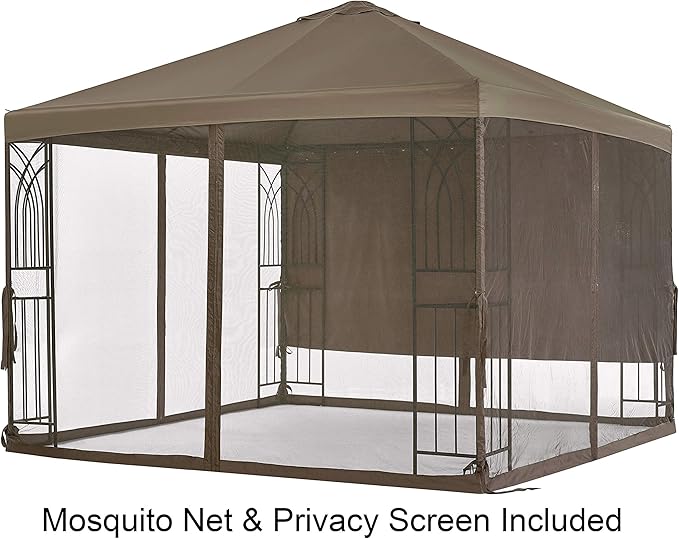 APEX GARDEN Symphony II 10 Ft. x 10 Ft. Gazebo w/Net/Privacy Curtain/Planter Holders
