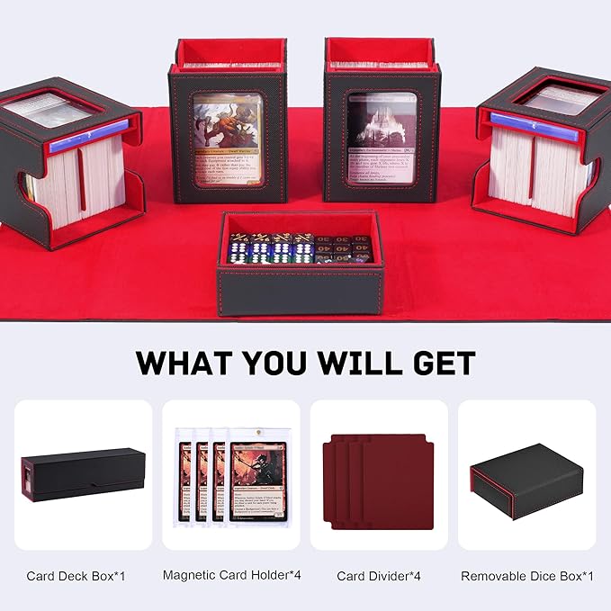 Marsguard Trading Card Deck Box with Commander Display，5 in 1 MTG Storage Holds 400+ Double-Sleeved Cards，4 Deck Boxes & Dice Tray Included，Fits MTG, TCG, PTCG & Sports Cards