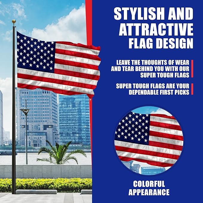 Super Tough 12ft x 18ft Nylon American Flag | Embroidered Stars and Sewn Stripes | Brass Grommets | Heavy-Duty Outdoor Flag | Fade Resistant American Flag Made in USA | All Weather Nylon