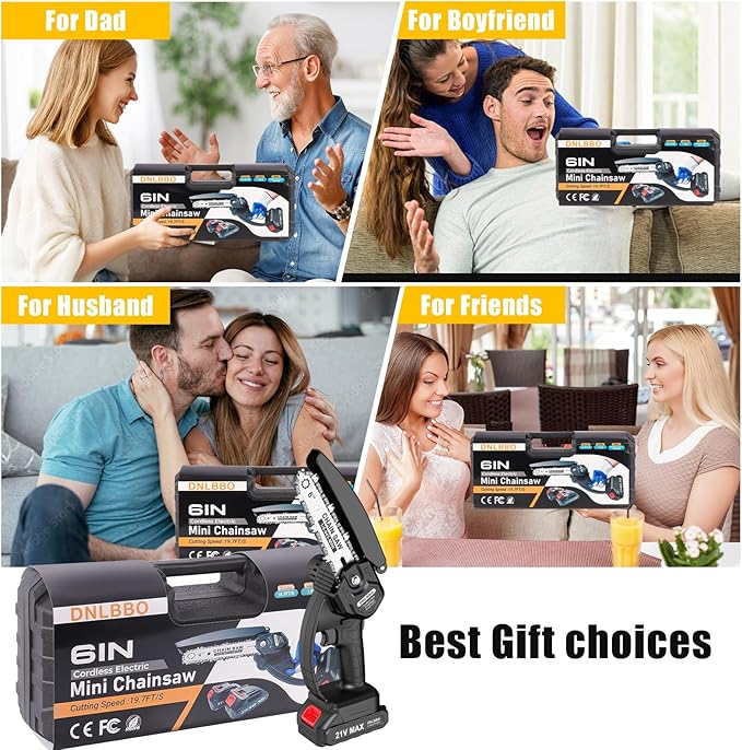 Mini Chainsaw Cordless, 6 Inch Chain Saw Cordless, 700W Powerful Electric Handheld Chainsaw, with 2 Batteries and 2 Chains, Tree Trimmer Gardening Tools Gift for Men, Father, Dad