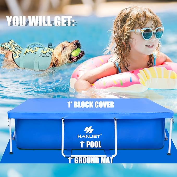 Above Rectangle Swimming Pool,Frame Deep Pools for Adults, PE Family Pool,Large Above Rectangle Pool Easy Set, Outdoor Backyard Pool for Kids, Adults,Dog 10ft x 6.6ft x 29in