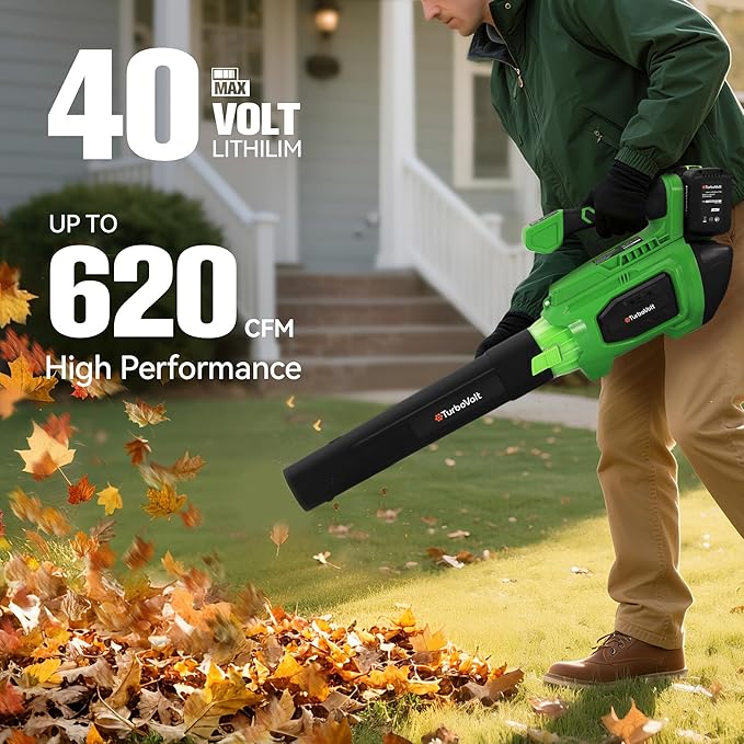 40V Leaf Blower Cordless, 620CFM Brushless Electric Leaf Blower Cordless with 2×5.0Ah Batteries and Charger, Battery Powered Leaf Blowers 4-Variable Speed & Turbo Mode Blowers for Lawn Care, Yard