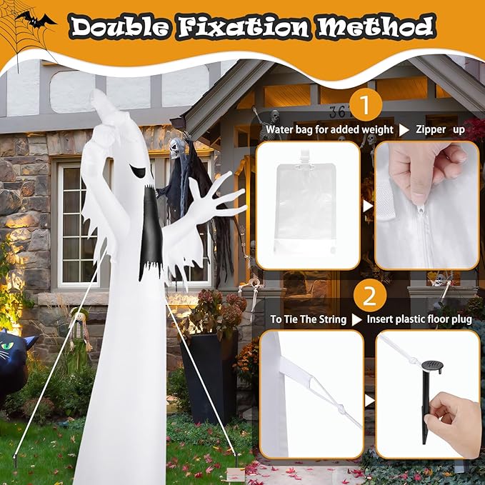 Halloween Inflatable Ghost Decoration, LED Color Changing Lights, Outdoor Yard Decor with Wings (12FT Giant White Ghost)