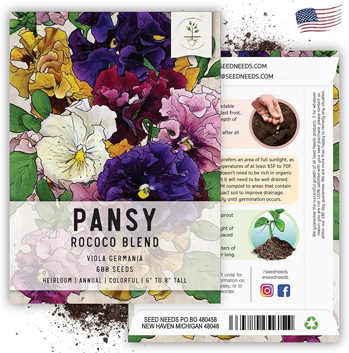 Seed Needs, Rococo Pansy Seeds - 600 Heirloom Seeds for Planting Viola Germania (2 Packs)