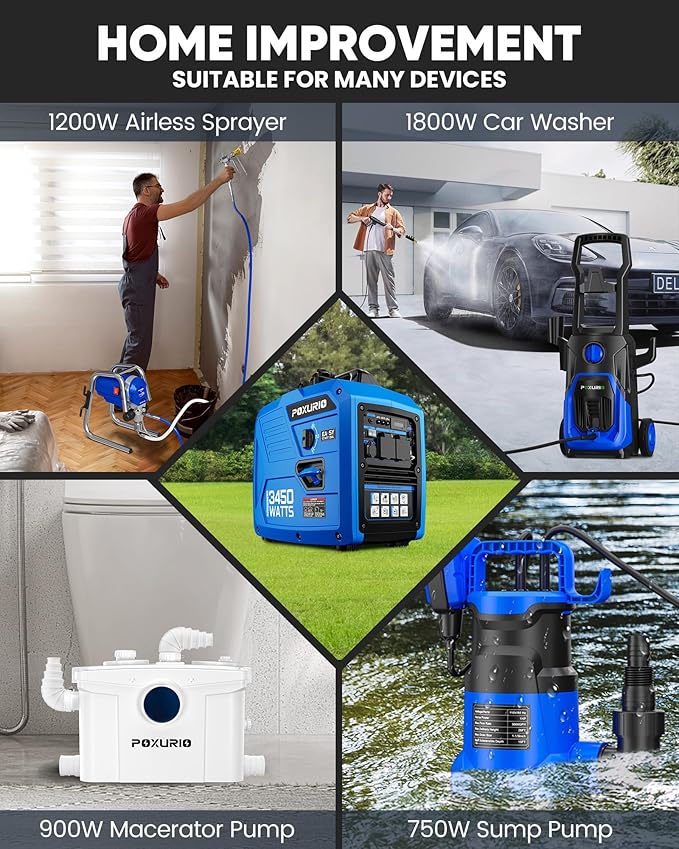3450-Watt Portable Inverter Generator for Home Use, 1.6Gallon Large Fuel Tank Up to 8.3 Hours Use, 120V Gas Powered Generator Super Quiet - EPA Compliant