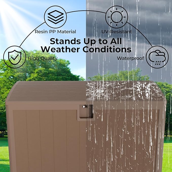 130 gal Brown Resin Deck Box, Outdoor Storage Box Waterproof Lockable, Patio Deck Box For Package Delivery, Outside Storage Box Container for Furniture Cushions, Garden Tools, Pool Accessories