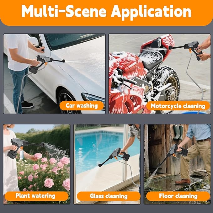 Cordless Pressure Washer, 800 PSI Portable Power Washer with 6-in-1 Nozzle, 2×4.0Ah Battery & 32.8FT Hose, Battery Pressure Washer for Car, Garden & Home Cleaning
