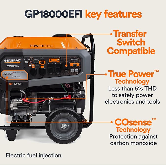 Generac 22,500 Starting Watt Portable Gas Generator - Electric Start - Home Backup or RV Ready - Heavy Duty Frame - Quiet, Long Runtime, Emergency Power - 49-State Compliant