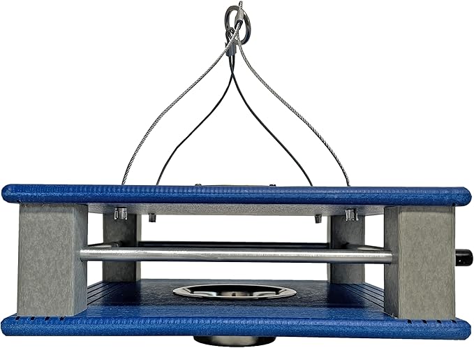 DutchCrafters Poly Gilbertson Large Covered Blue Bird Feeders for Outdoors Hanging, Bluebird Feeder for Mealworms - Amish USA Made (Bright Blue & Light Gray)