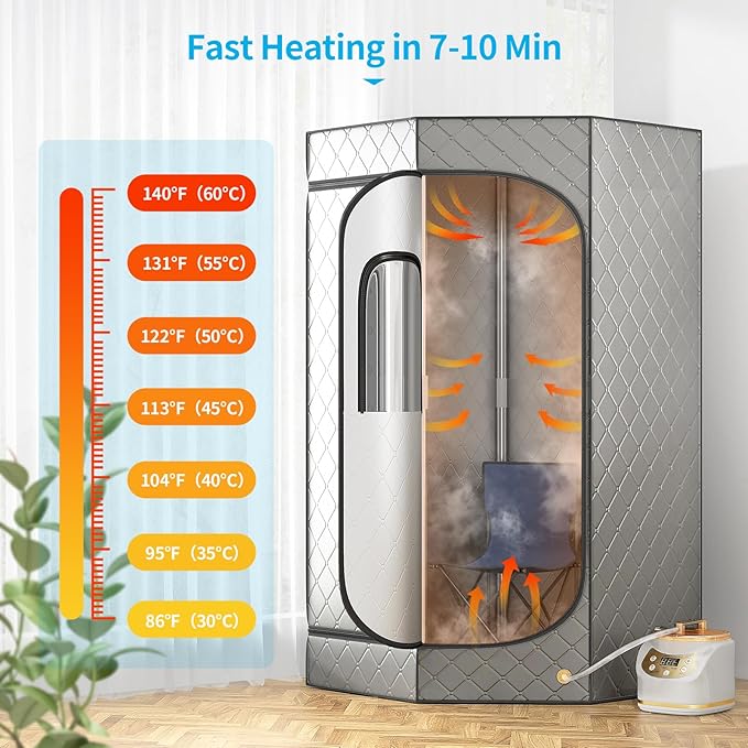 Home Steam Sauna Box, Portable Sauna for Home, Steam Sauna Tnet Full Size Single Person Sauna with 3.0L&1500W Steamer, Remote Control, Foldable Chair & RGB LED Light （Silver）