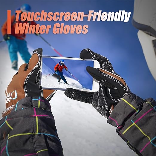 HANDLANDY Winter Insulated Work Gloves, 3M Thinsulate Thermal Water-Resistant Gloves for Men Women Touch Screen, Warm Ski Snowboard Cold Weather Gloves (Brown, Small)