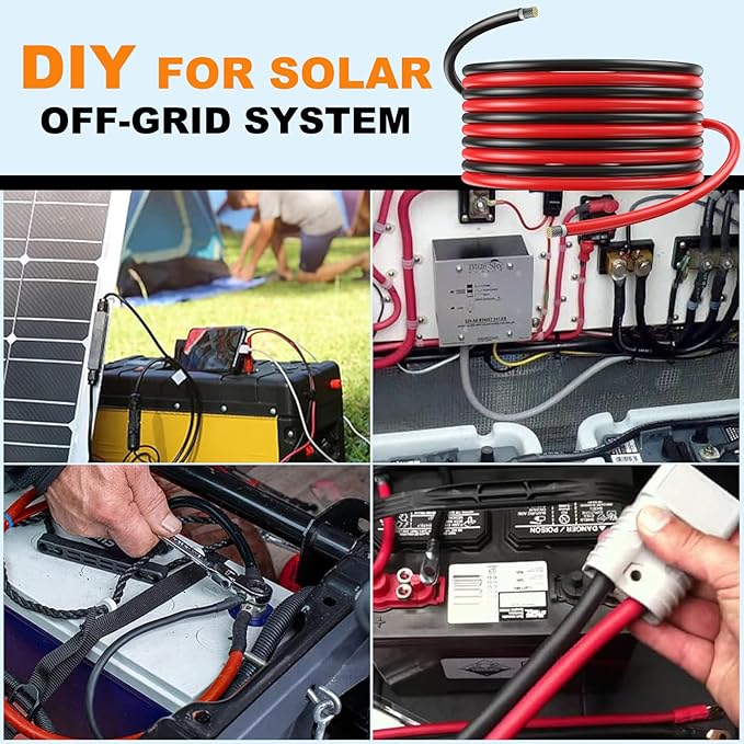 Oududianzi 2x200 Feet Solar Panel Wire, 10AWG Solar Wire Tinned Copper 10 Gauge Solar Cable PV Wire, for Outdoor Automotive RV Solar Panels Boat Marine (200FT Red + 200FT Black)