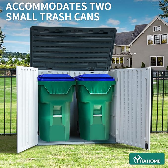 YITAHOME 35 Cu Ft Horizontal Weatherproof Storage Shed Without Shelves, Outdoor Lockable Resin Unit for Tools and Gear, Simple Assembly (Light Gray)