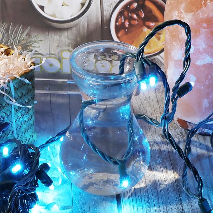 50 LED 5MM Blue Christmas Lights, 17FT Indoor/Outdoor String Light, Mini Lights for Garden, Patio, Christmas Trees - Green Wire, Commercial Grade, UL Listed