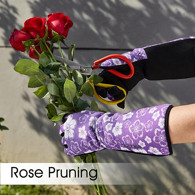 COOLJOB Thorn Proof Rose Pruning Garden Gloves for Women, Long Sleeve Padded Yard Work for Bush, Blackberry, Cactus, Heavy Duty/Puncture Resistant/Machine Washable, Medium, Purple