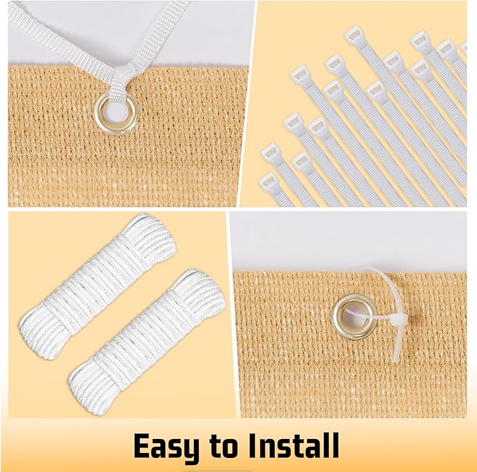 SUNNY GUARD Shade Cloth 10x14 FT Sun Shade Screen Fabric Shade Cover Tarp with Grommets for Pergola Backyard Garden, Sand