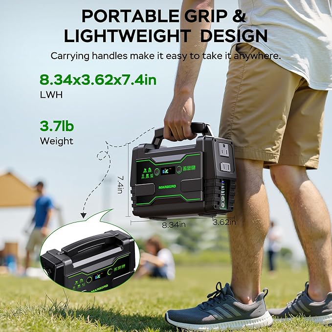 MARBERO Solar Generator 155Wh with 30W Solar Panel Portable Power Station with 2x 100W AC Outlets(Peak 150W), QC3.0 USB UL Certified for Home Blackout, Camping, RV Travel, Ultra-Light & Silent Fan
