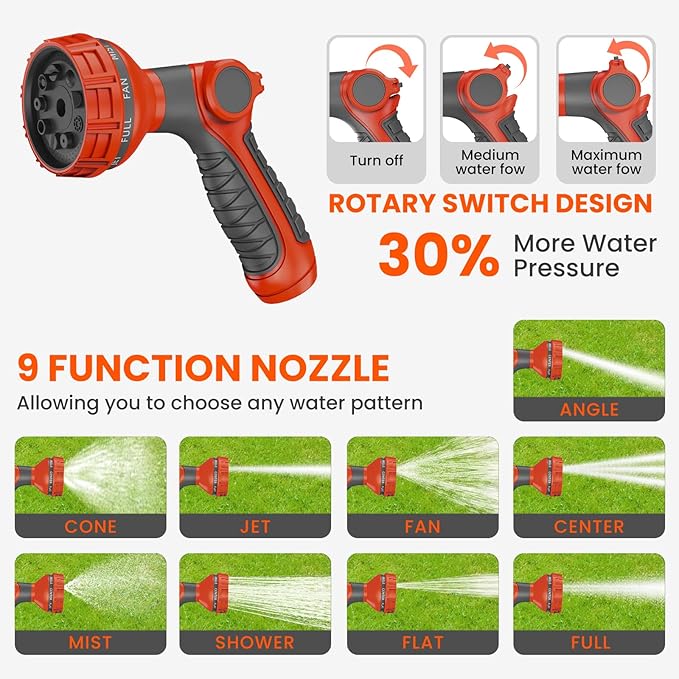 Upgraded Retractable Garden Hose Reel 1/2 in x 100 ft PRO 180° Swivel Metal Bracket Automatic Slow Return Heavy Duty Wall-Mounted Hose Reel Any Length Lock 9 Pattern Nozzle UV Resistant